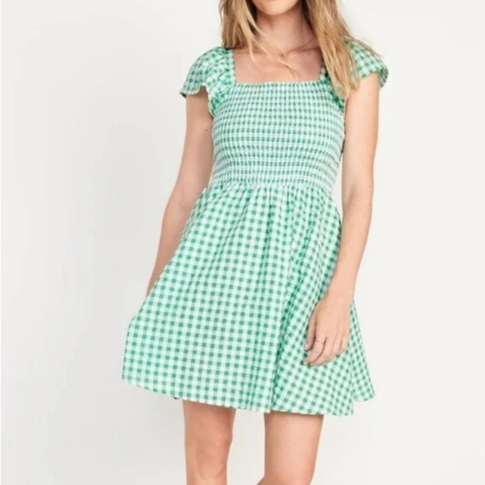 Old Navy green gingham fit and flare dress XL